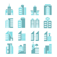 building and tower icons, blue color theme