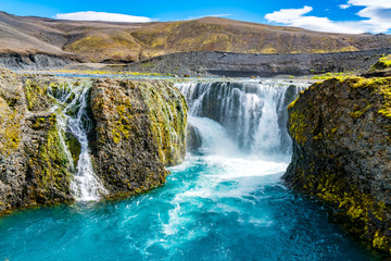 Beautiful view of Sigoldufoss waterfall at Fjallabak Nature Reserve