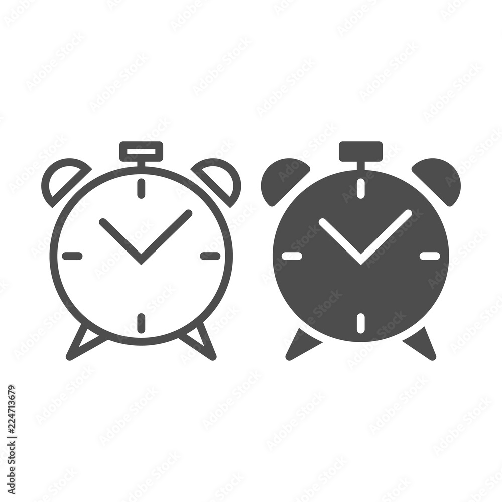 Poster alarm clock line and glyph icon. wake up time vector illustration isolated on white. watch outline s