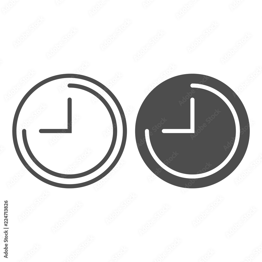 Poster clock line and glyph icon. time vector illustration isolated on white. dial outline style design, de