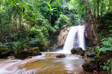 Beautiful and inaccessible mountain waterfall 