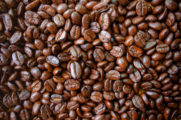 Roasted coffee beans.