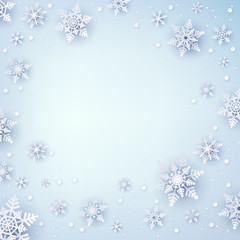 Winter background with beautiful snowflakes. Christmas decoration.