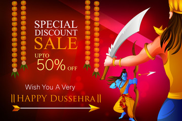 Lord Rama in Happy Dussehra Navratri celebration India holiday advertisement sale promotion offer background