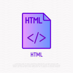 Html file format thin line icon. Modern vector illustration.