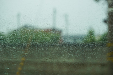 Rainy day car window.  雨の日の車の窓
