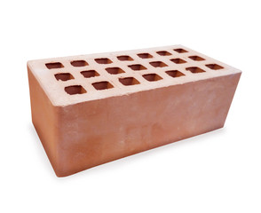 Modern new red aerated concrete brick isolated over white