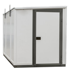 White metal container.