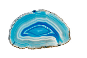Macro mineral stone Blue Agate breed a white background - obrazy, fototapety, plakaty