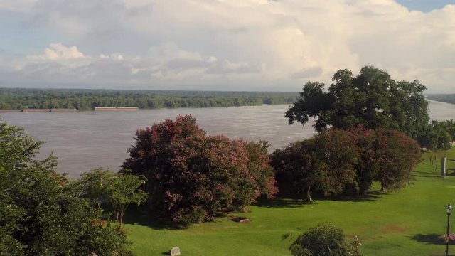 View of the Mississippi river at sunset in Natchez, Mississippi, United States of America. Natural American landscape in the deep south
