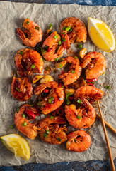 Fried Prawns with pepper, garlic and lemon. Mediterranean cuisine. Asian cuisine.