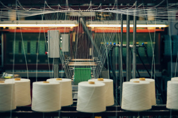 Dyeing fabrics yarn in industry production factory