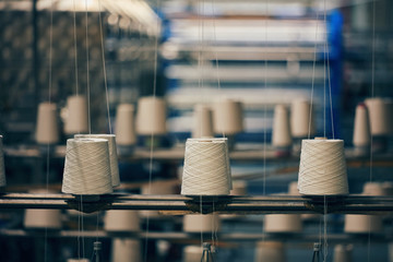 Dyeing fabrics yarn in dyeing farm production - obrazy, fototapety, plakaty