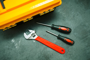 Repair modern tools on stone background top