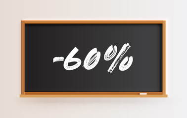 High detailed blackboard with '-60%' title, vector illustration