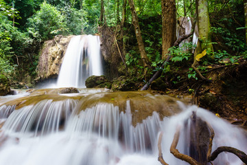 Beautiful and inaccessible mountain waterfall "Tad Ka". Laos.