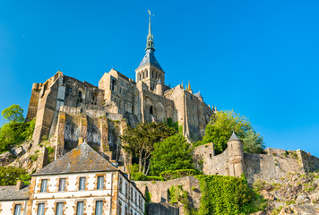 View of Mont-Saint-Michel, a famous abbey in Normandy, France