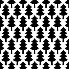 Simple black and white christmas trees seamless pattern, vector