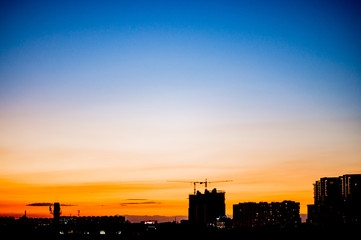 skyline, sunset in the city