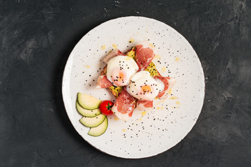 Top view of tasty breakfast.