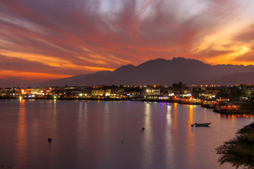 Dahab quay lighthouse at night.