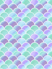 watercolor mint and lilac scales of mermaid. seamless pattern