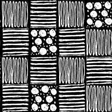 Vector black and white seamless pattern of  hand drawn squares e