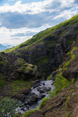 Fototapeta na wymiar Hike to Glymur, the second-highest waterfall in Iceland