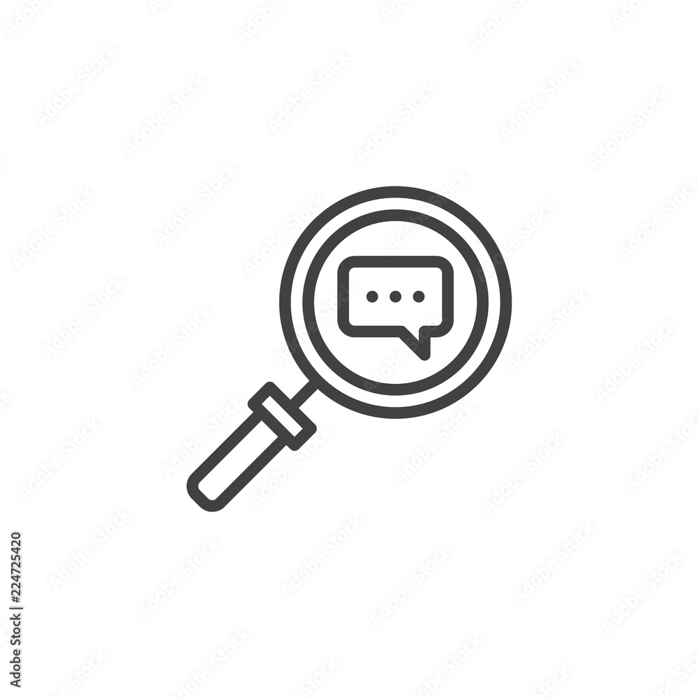 Aufkleber conversation search outline icon. linear style sign for mobile concept and web design. magnifying gl