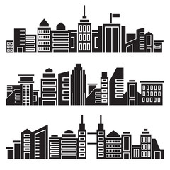 cityscape silhouette or city skyline set on white background