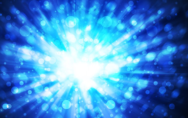 Blue sparkle rays lights with bokeh elegant show on stage abstract background. Dust sparks background.