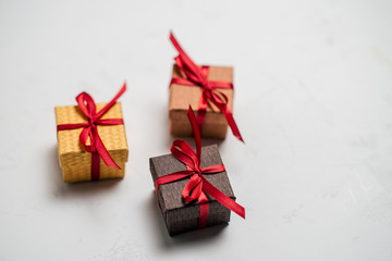 Gift boxes with a bow on white background.