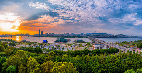 view of Han river and Seoul city South Korea