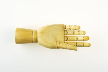 Wooden hand isolated on a white background