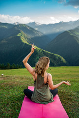 Yoga pose on mountains view 