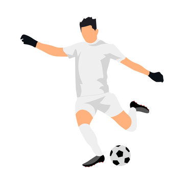 Cool Football Player In White Form. Vector Illustration On Blue Background. Sports Concept.