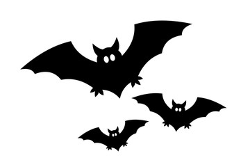 Three flying bats with glowing eyes / Vector-Icon-Set, black