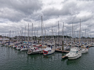 Naklejka premium La Trinité-sur-mer, Brittany, France - 15 AUG 2018 - Boats in the harbor