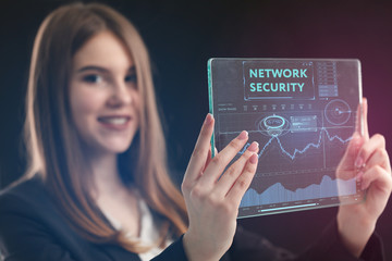 The concept of business, technology, the Internet and the network. A young entrepreneur working on a virtual screen of the future and sees the inscription: Network security