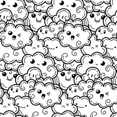 Seamless pattern with funny doodle clouds for prints, designs and coloring books