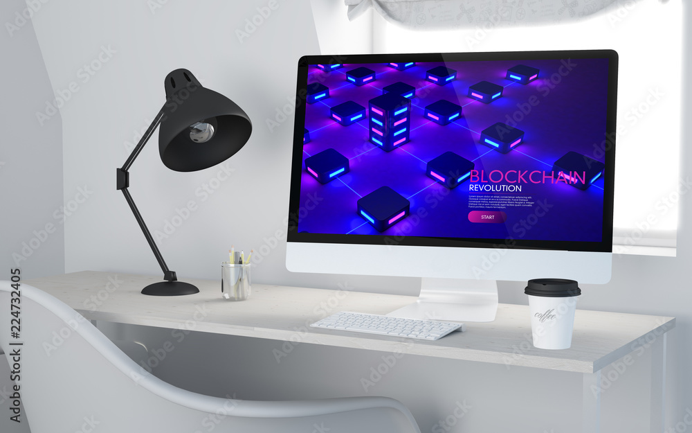 Aufkleber 3d desktop workspace rendering blockchain