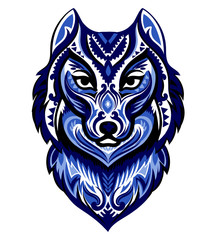 Vector tribal style wolf totem tattoo with ornaments
