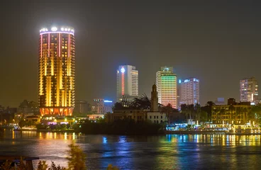Fotobehang The beautiful night illumination of modern district of Cairo, Egypt © efesenko