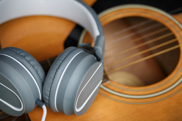 adstract Classical music and vintage style. headphone music on guitar background. musical mood...