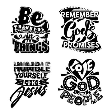 Christian typography and lettering. Illustration of the phrases of biblical motivation.