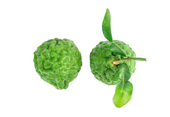 Top view bergamot fruit with leaf isolated on white background