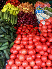 vegetables, market, tomatoes, cucumbers