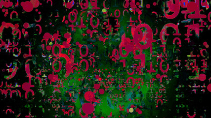 Grungy dark abstract of fractured binary code data stream