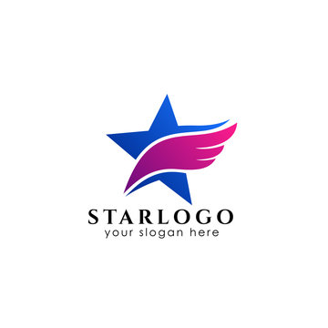 star logo design template. star vector icon with feather illustration