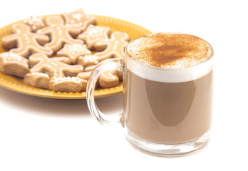 Gingerbread Latte in a Clear Mug with Cookies on the Side